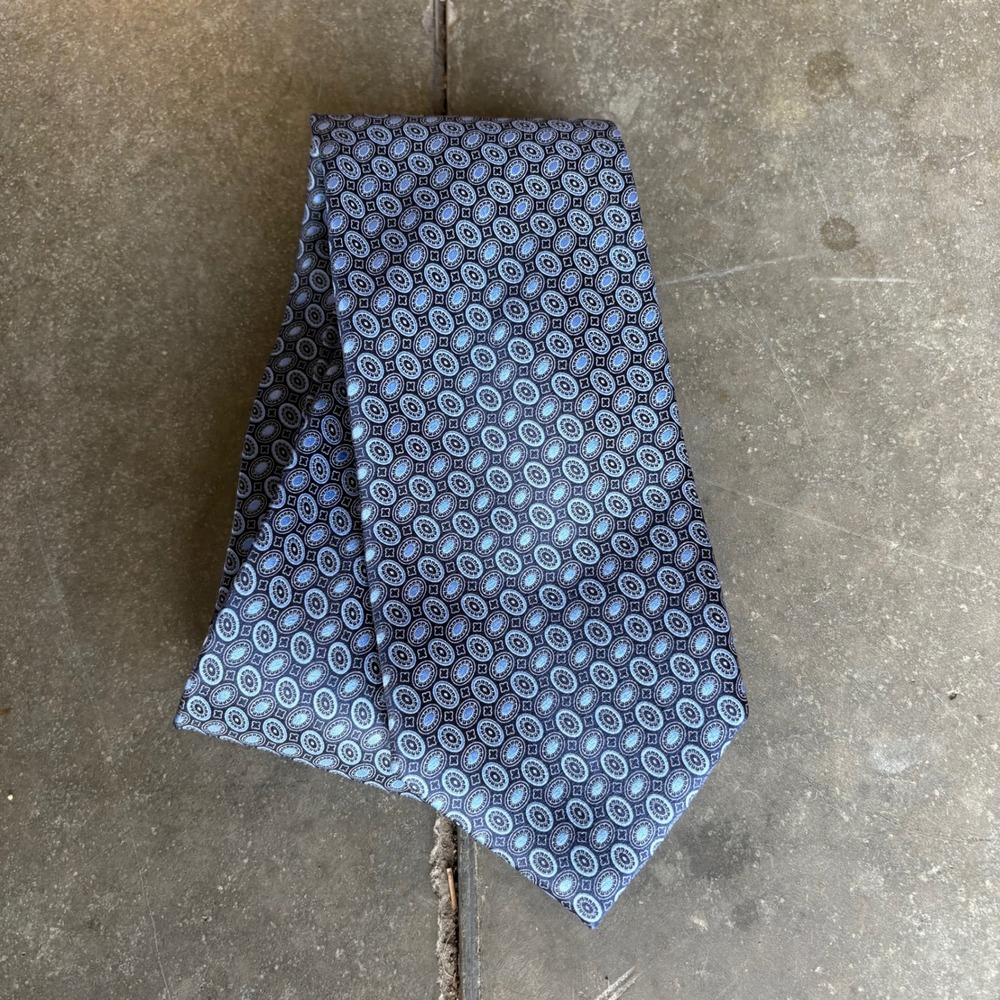 Ermenegildo Zegna 100% Silk Necktie Men's Blue Geometric Oval Italy Designer